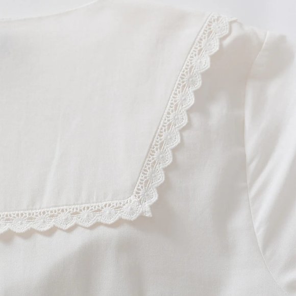 NEW — Simple Retro 100% Cotton Vintage White V-Neck Midi Victorian Dress - Picture 9 of 13